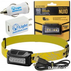 Nitecore NU10 USB Rechargeable Wide Angle White and Red LED Headlamp with LightJunction USB Wall and Car Plug